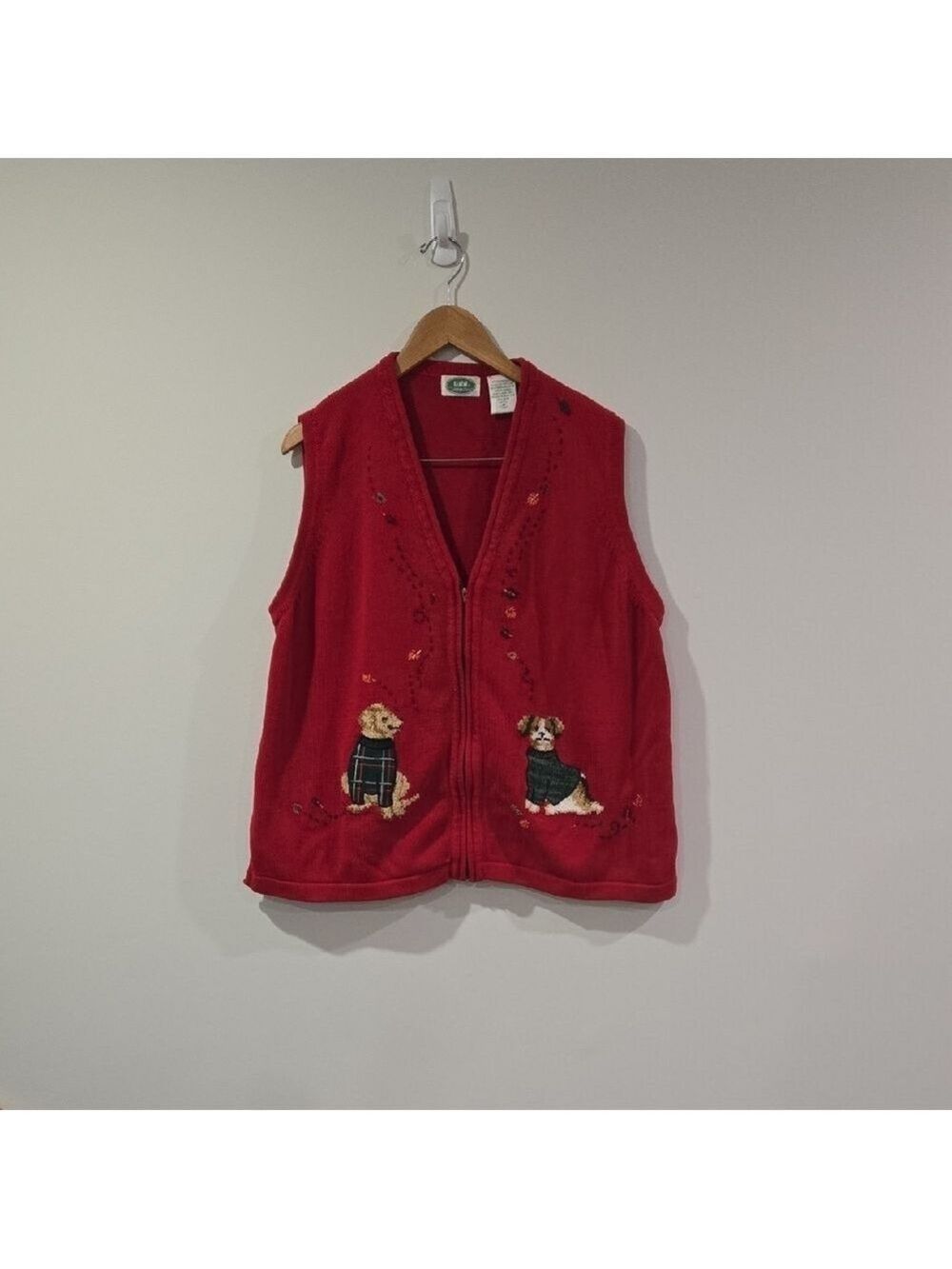Vintage/Retro 90's Red Cotton Blend Cottagecore Vest with Dog Embroidery